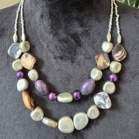 Womens Fashion Multicolor Multiple Beaded 2 Layered Necklace with Lobster Clasp - Picture 1 of 6